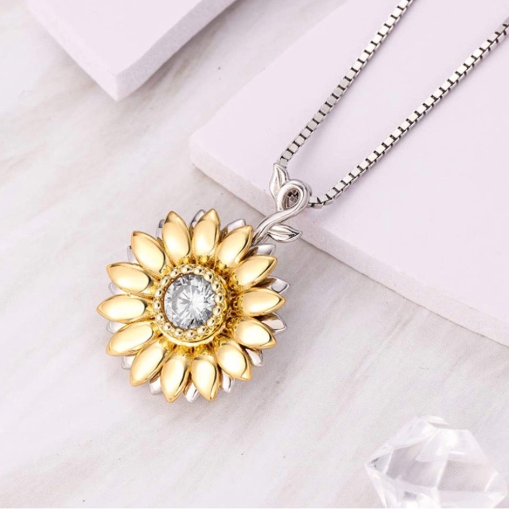 Rotatable Sunshine Sunflower Pendant Necklace, S925 Sterling Silver NWOT - Picture 5 of 5